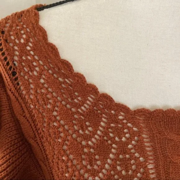 Chelsea & Violet Rust Ruffle Pointelle Sweater L - Picture 6 of 11